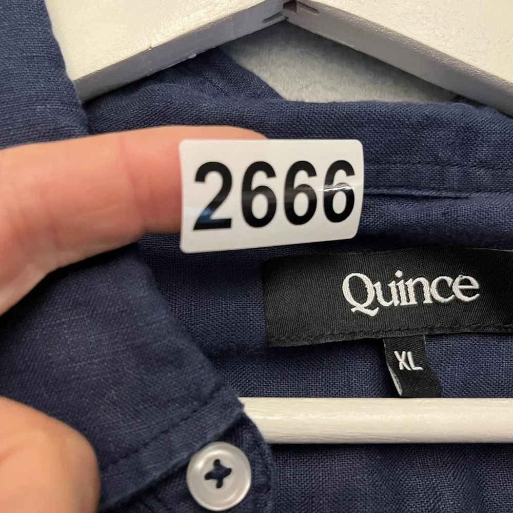 Quince Mens XL Navy Blue 100% European Linen Long Sleeve Button Down Shirt CMA01